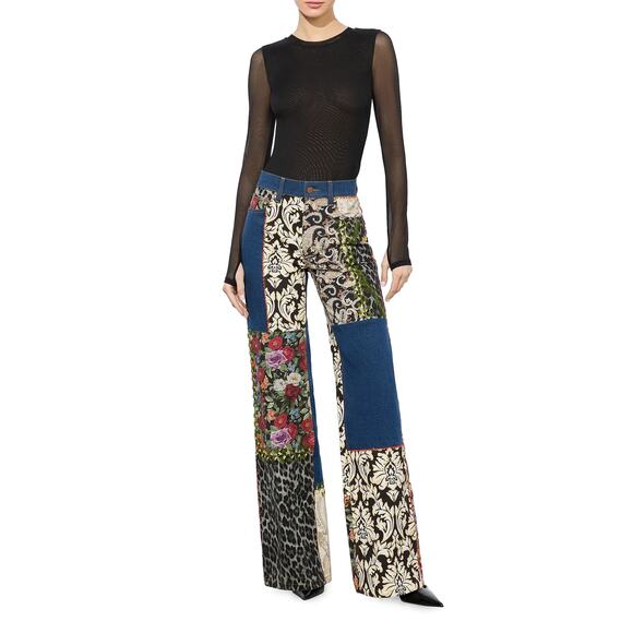 Alice + Olivia Denim - ALICE + OLIVIA Weezy Patchwork Mixed Media Jeans